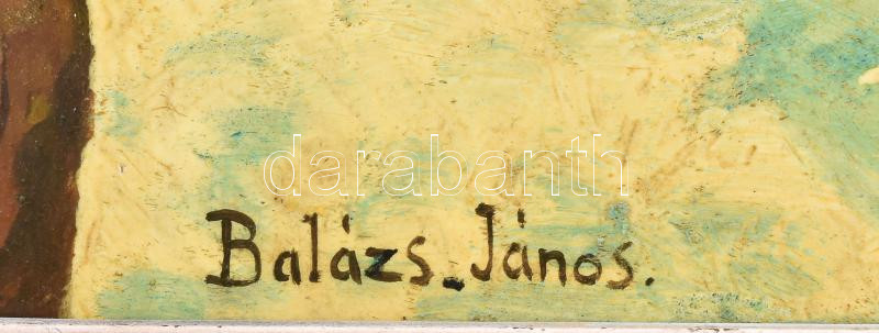 Balázs János jelzéssel: Behavazott utca. Olaj, karton. Fakeretben, 34×44 cm - Image 2