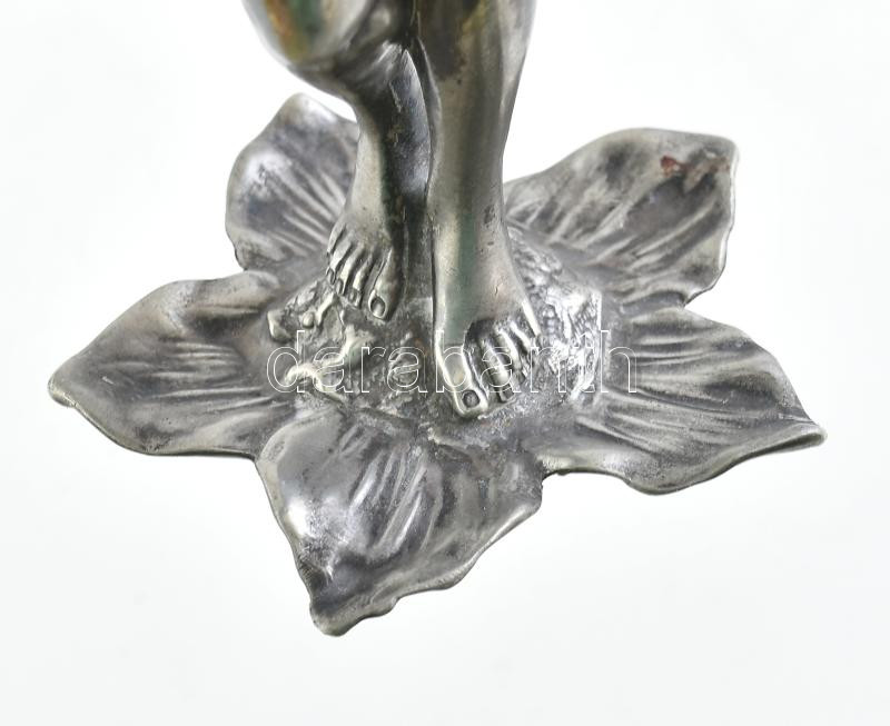Jelzés nélkül: Szecessziós női figura. Ezüstözött ón, kicsit ferde, kis kopásokkal m:20 cm - Image 2