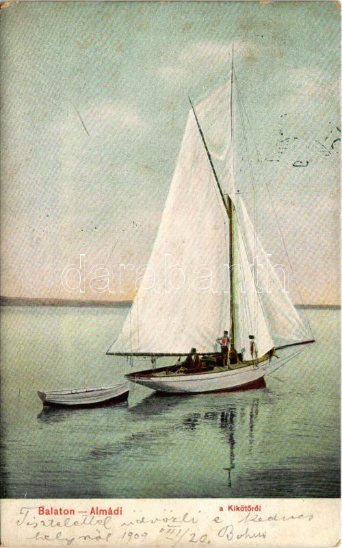 1909 Balatonalmádi, kikötő, vitorlás. Balázsovich Gyula fényképész 1905. (fl)
