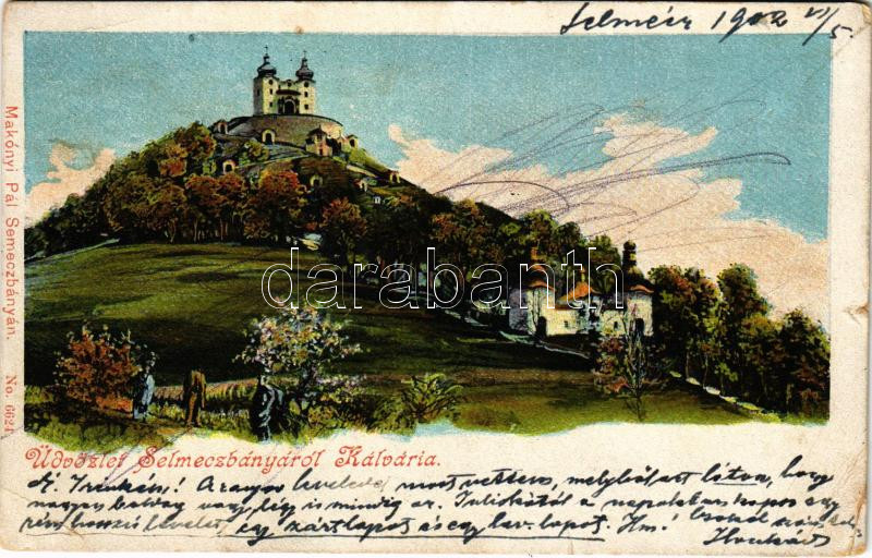 1902 Selmecbánya, Schemnitz, Banská Stiavnica; Kálvária. Makónyi Pál kiadása / calvary (szakadás / tear)