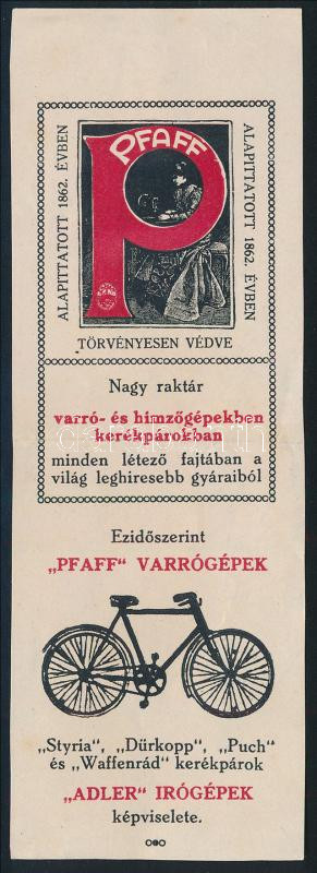 'Pfaff nagy raktár, varró- és hímzőgépek, kerékpárok' számolócédula, hajtásnyommal