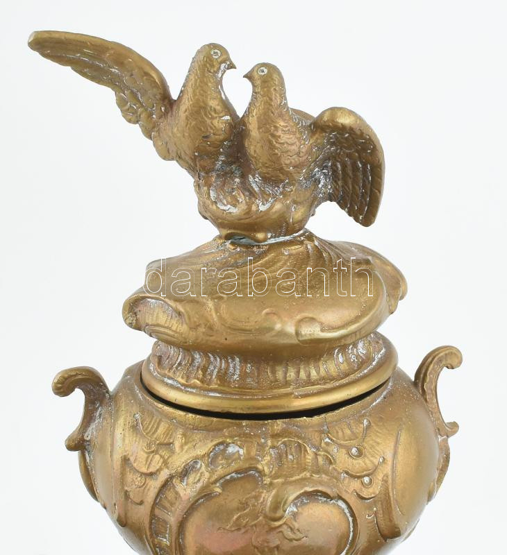 B.H.S. jelzéssel: Puttós, madaras tintatartó, öntött bronz, szép állapotban, m: 18 cm - Image 4
