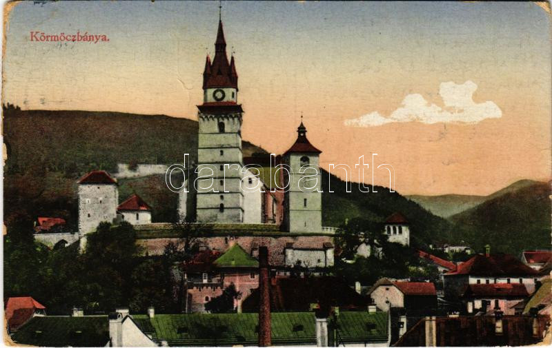1917 Körmöcbánya, Kremnitz, Kremnica; vártemplom / castle church (kopott sarkak / worn corners)