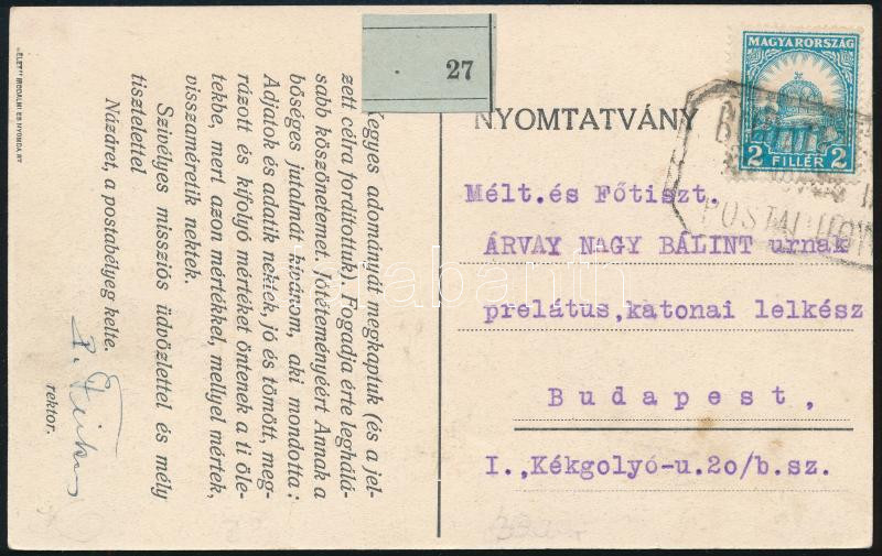 cca 1910 Budapest XXII. Budatétény Misszióházat ábrázoló képeslap a rektor aláírásával - Image 2