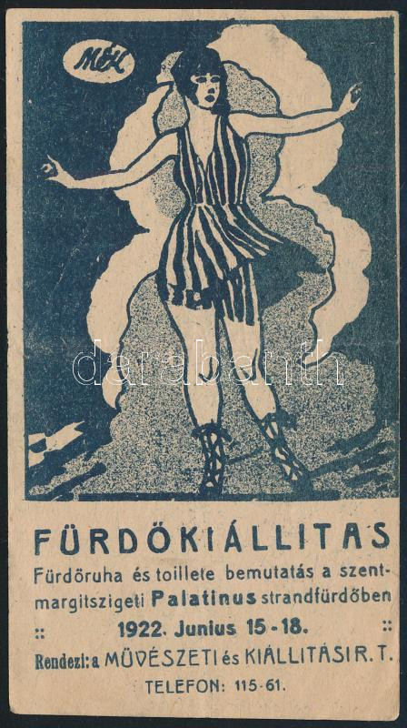 1922 Fürdőkiállítás a Palatinuson számolócédula, hajtott