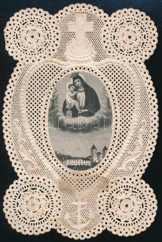 cca 1910 Mária Radna Arad vármegye csipkés szentkép 8x11 cm Foltos