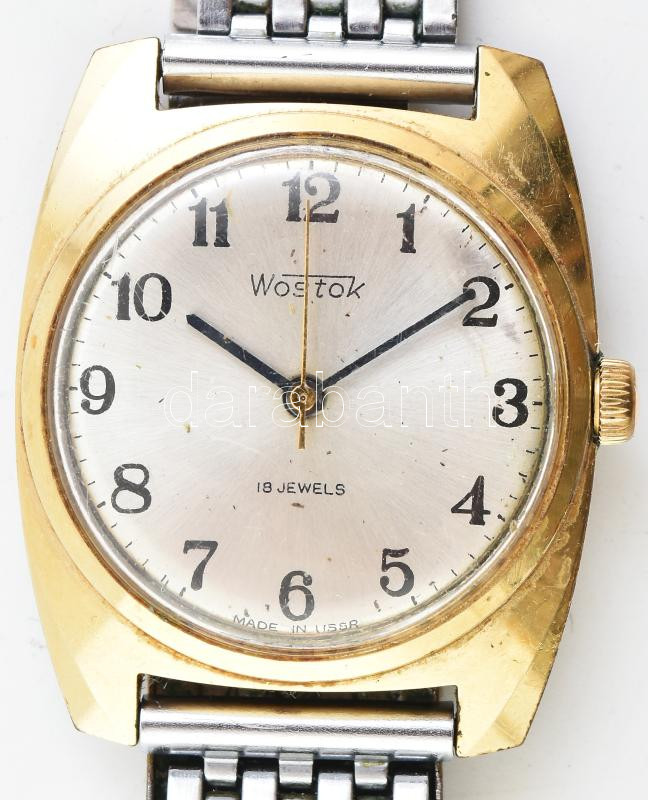 Vostok kézi felhúzós karóra, Fém szíjjal, működik d: 35 mm