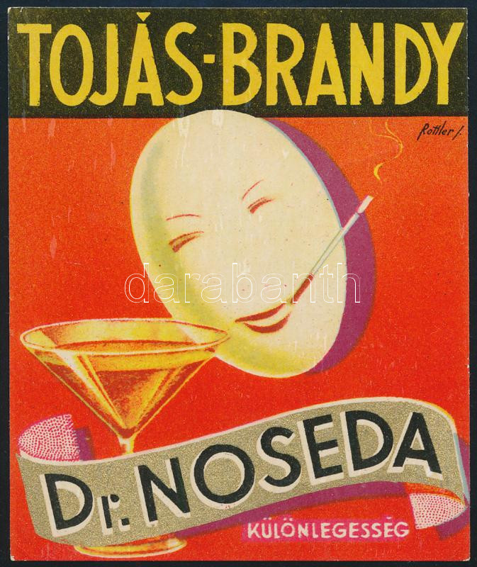 Tojás-Brandy, Dr. Noseda különlegesség italcímke, Rottler grafikája