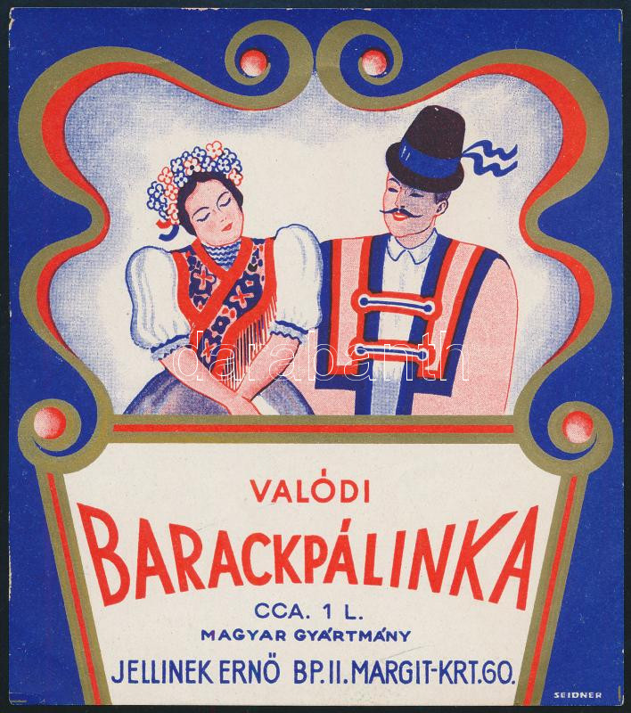 Valódi barackpálinka, Jellinek Ernő Budapest italcímke