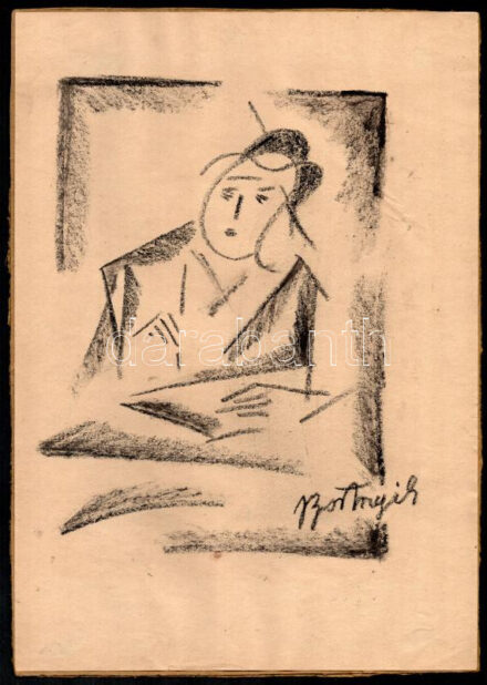 Bortnyik jelzéssel: Alak. Szén, papír. Kartonra kasírozva, 29,5x21 cm