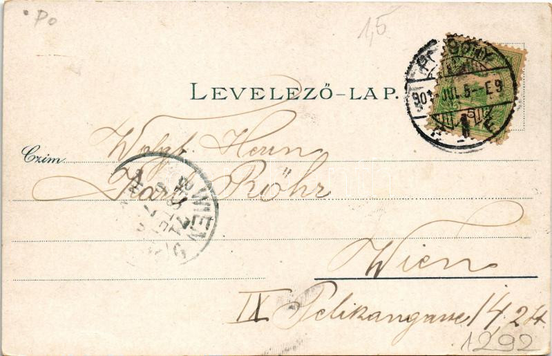 1904 Pozsony, Pressburg, Bratislava; Duna-parti látkép, vár. Heliocolorkarte von Ottmar Zieher / general view, castle (EK) - Image 2