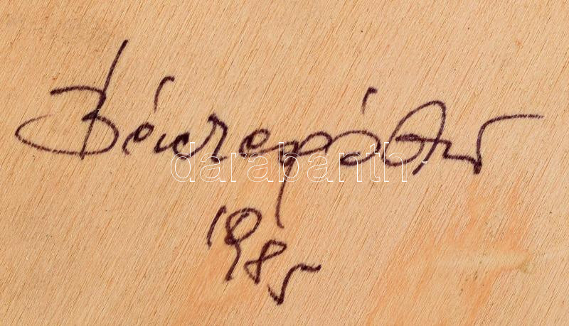 Bérczes Péter(?) jelzéssel: Budapest, Mátyás-templom, 1985. Fém dombormű, falikép, fára applikálva, 26x10 cm - Image 2