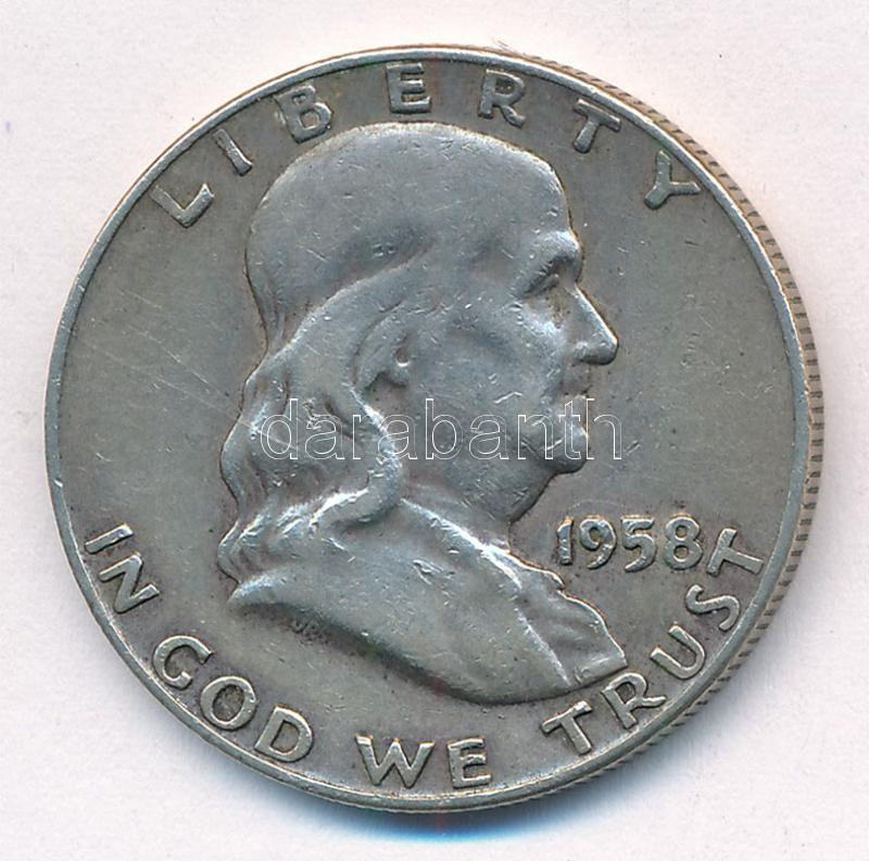 Amerikai Egyesült Államok 1958D 1/2$ Ag 'Franklin' T:2- USA 1958D 1/2 Dollar Ag 'Franklin' C:VF Krause KM#199