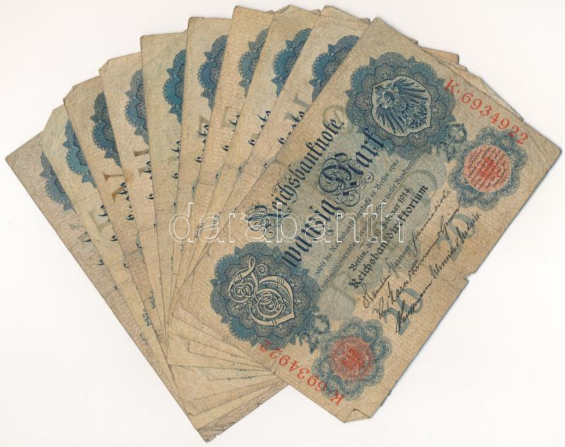 Német Birodalom 1914. 20M (10x)T:III- German Empire 1914. 20 Mark (10x) C:VG Krause#46b