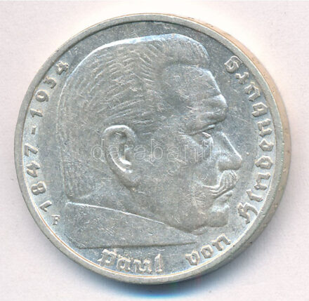 Német Harmadik Birodalom 1936F 5M Ag 'Hindenburg' T:1- German Third Reich 1936F 5 Mark Ag 'Hindenburg' C:AU Krause KM#86