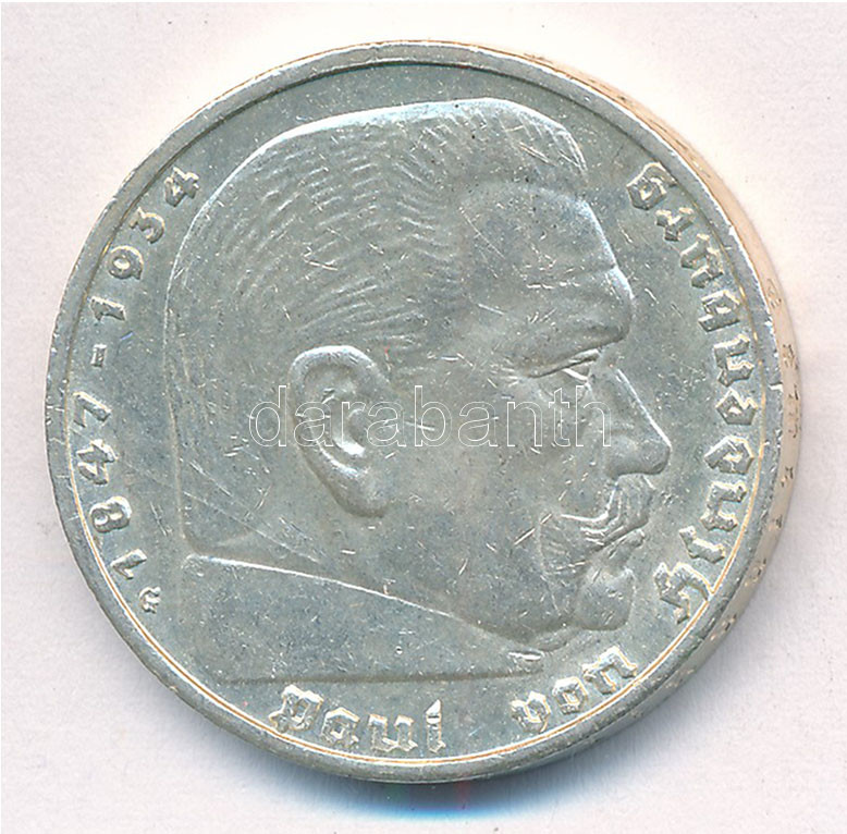 Német Harmadik Birodalom 1936G 5M Ag 'Hindenburg' T:1- German Third Reich 1936G 5 Mark Ag 'Hindenburg' C:AU Krause KM#86