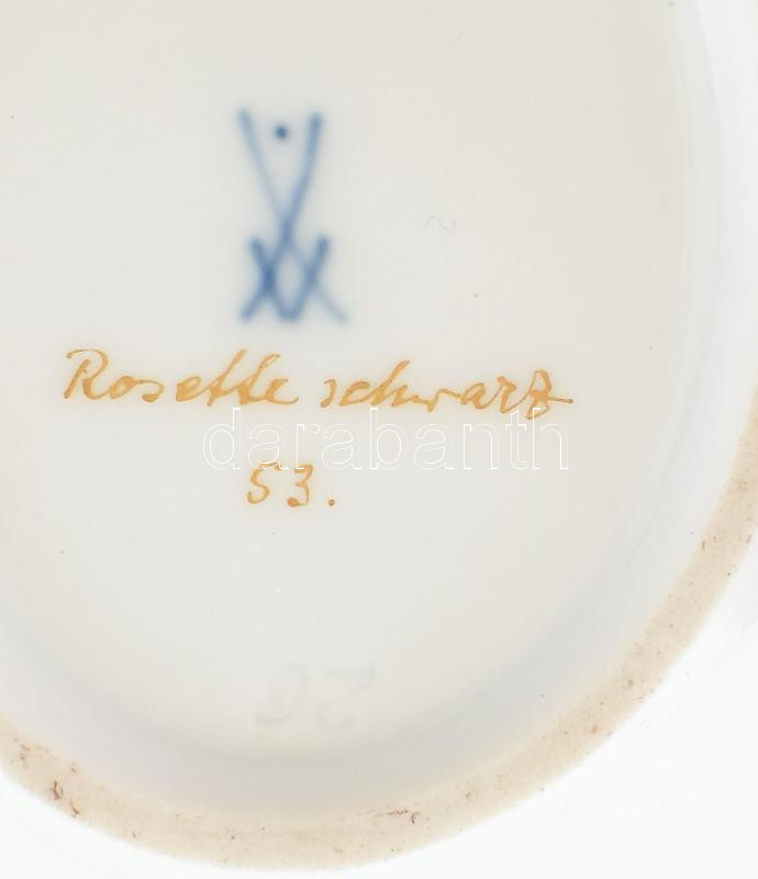 Meissen Rosette Schwarz mintás hamutálka. Kézzel festett, jelzett, hibátlan, 13x9 cm - Image 2
