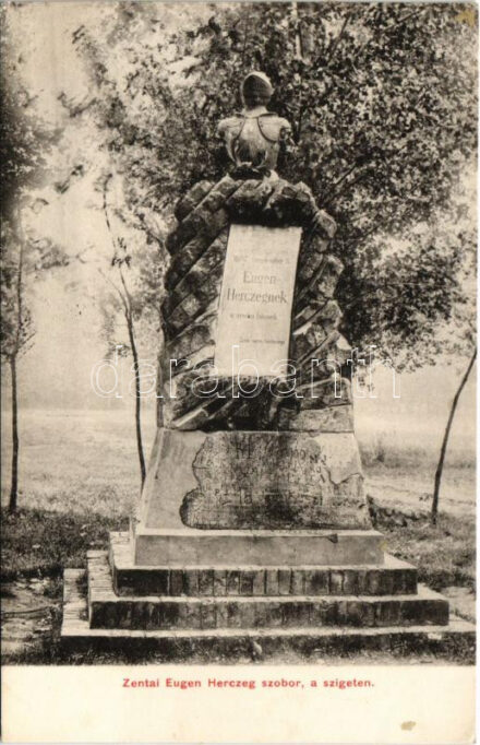 Zenta, Senta; Zentai Eugen Herczeg szobor a szigeten. Kragujevits Szabbás saját kiadása / statue (Rb)