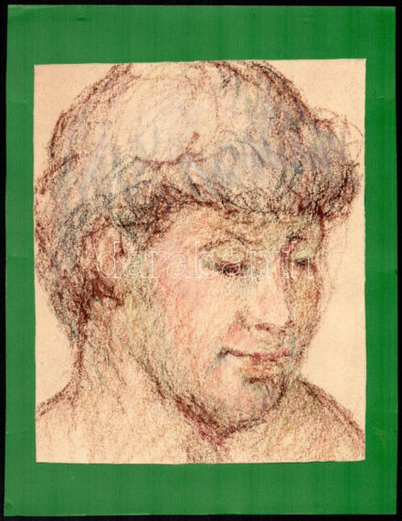 Jelzés nélkül: Arckép. Kréta, papír. Kartonra kasírozva. 22,5x18,5 cm