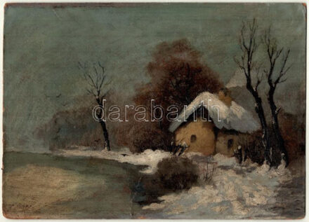 Jelzés nélkül: Téli táj. Olaj, karton. Sérült, részben javított. 25x35 cm