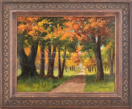 Szendi jelzéssel: Az ősz színei. Olaj, karton. Hátoldalán Kolozsvári Múzeum bélyegzőjével. Dekoratív fakeretben. 31x39 cm