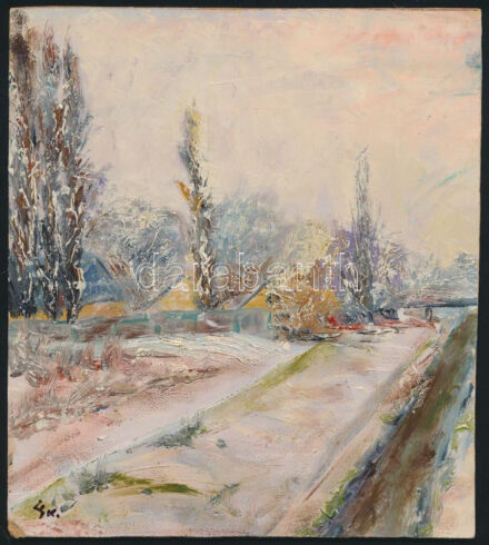 Csorba Károly (?-): Rákospatak. Olaj, farost. Jelzett. Hátoldalán feliratozott. 19,5x17,5 cm