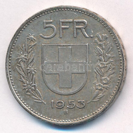 Svájc 1953B 5Fr Ag T:2 Switzerland 1953B 5 Francs Ag C:XF Krause KM#40