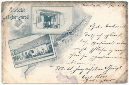 1899 (Vorläufer) Csáktornya, Cakovec; vasútállomás Ő felsége elutazásakor, Ő felsége Ferenc József bevonulása Ottó főherceg kíséretében 1896 szeptember 19-én. Fischel Fülöp (Strausz Sándor) kiadása / Franz Joseph and Archduke