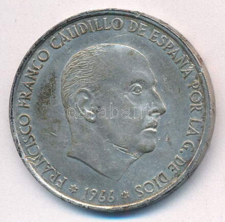 Spanyolország 1966. (68) 100P Ag 'Franco' T:2 kis ph. Spain 1966. (68) 100 Pesetas Ag 'Franco' C:XF small edge error Krause KM#797