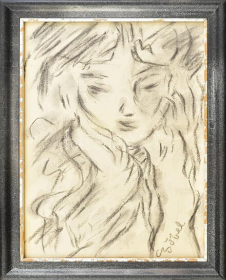 Czóbel jelzéssel: Női arckép. Szén, papír. Üvegezett fakeretben. 33,5x24,5 cm