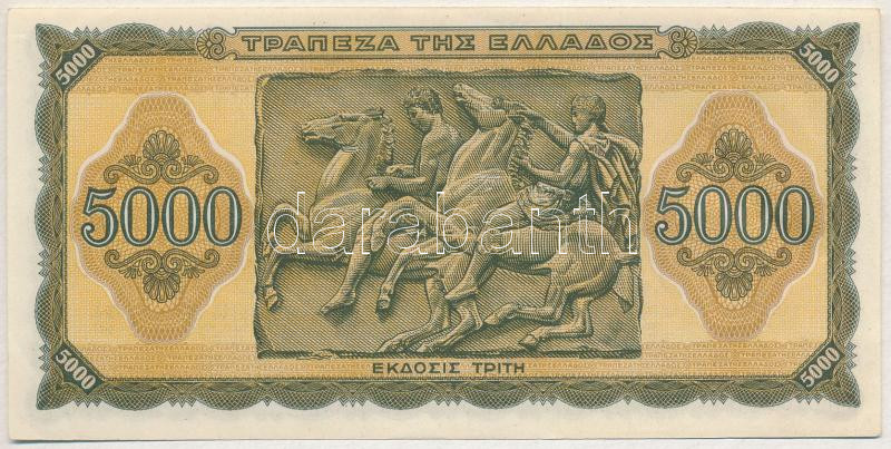 Görögország 1942. 5000D T:I- hullámos papír Greece 1942. 5000 Drachmai C:AU wavy paper Krause 122 - Image 2