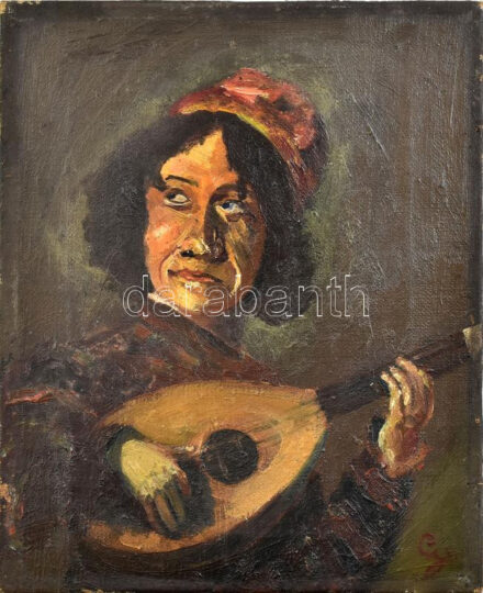 G L jelzéssel: Zenész portréja. Olaj, vászon. 26x21 cm