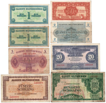 Ausztria / Szövetséges megszállás 1944. 50gr + 1Sch (2x) + 2Sch + 5 Sch + 20Sch + 50Sch + 100Sch T:III,III- Austria / Allied occupation 1944. 50 Groschen + 1 Schilling (2x) + 2 Schilling + 5 Schilling + 20 Schilling + 50 Schilling + 10