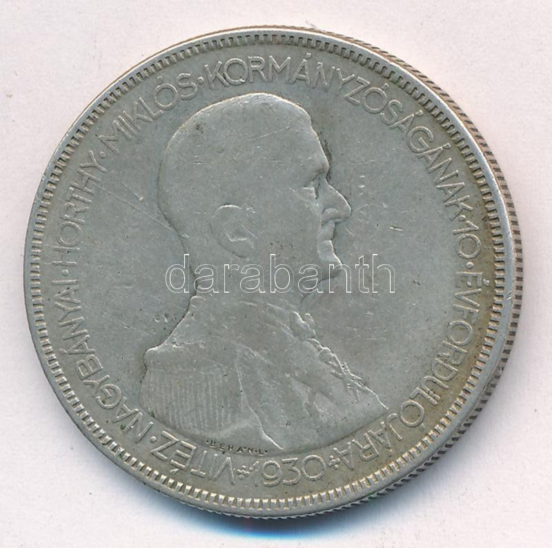 1930. 5P Ag 'Horthy jobbra' T:3 patina Adamo P8