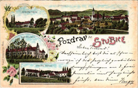 1898 (Vorläufer) Donja Stubica, Stubicke toplice, Grad Oroslavje / fürdő, kastély, vár / spa, bath, castle. Rudolf Oesterreicher Art Nouveau, floral, litho (EK)