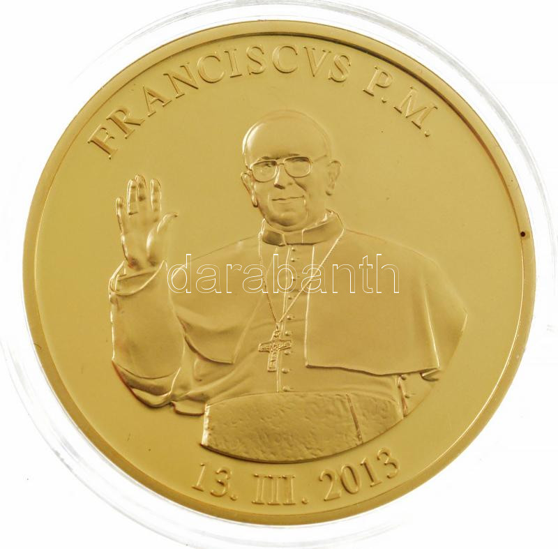 Vatikán 2014. 'Franciscvs p.m. / Statvs Vaticanvs' aranyozott Cu emlékérem kapszulában (33mm) T:PP Vatican 2014. 'Franciscvs p.m. / Statvs Vaticanvs' gold plated Cu commemorative medallion in capsule (33mm) C:PP