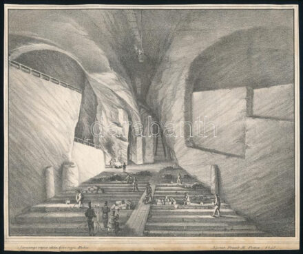 1853 Rohn Alajos (XIX sz. eleje-1870): Az aknaszlatinai Kinga nevű sóakna, Varsányi rajza után kőre rajzolta Rohn, litográfia, papír, hajtott, kissé foltos, körbevágott, 19x22 cm