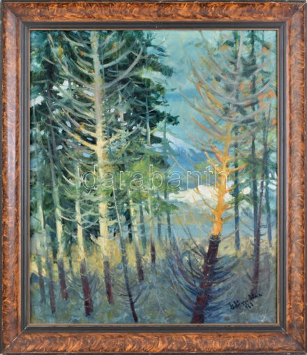 Szilágyi Döme jelzéssel: Fenyves. Olaj, vászon. Dekoratív fakeretben. 60x52 cm