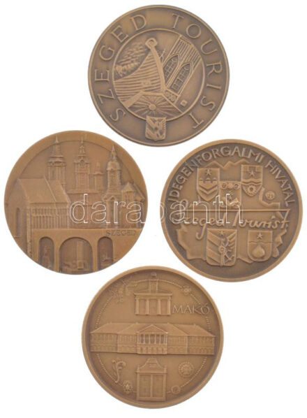 Tóth Sándor (1933-2019) ~1970-1980. 4db-os 'Szeged Tourist' bronz emlékérem tétel, mind különféle: Ópusztaszer, Makó, Csongrád, (40mm és 42,5mm) T:1-