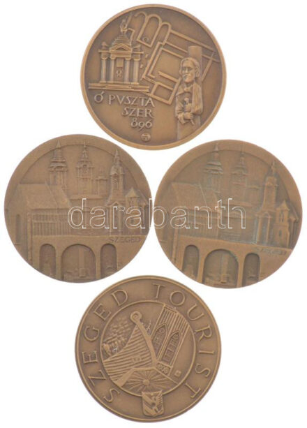 Tóth Sándor (1933-2019) ~1970-1980. 4db-os 'Szeged Tourist' bronz emlékérem tétel, : Ópusztaszer, Szeged (2x), Csongrád, (40mm és 42,5mm) T:1-