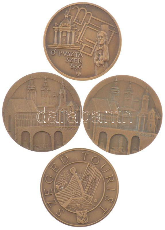 Tóth Sándor (1933-2019) ~1970-1980. 4db-os 'Szeged Tourist' bronz emlékérem tétel, : Ópusztaszer, Szeged (2x), Csongrád, (40mm és 42,5mm) T:1-