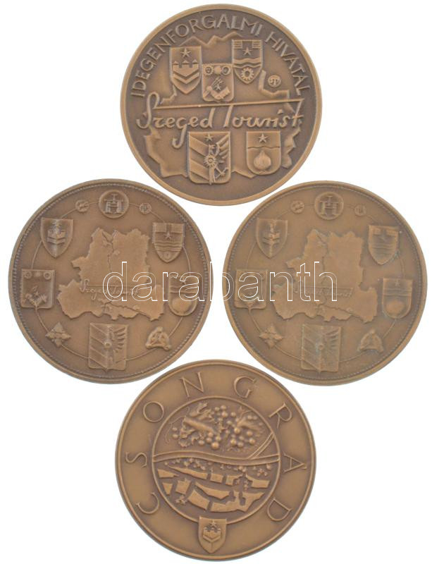 Tóth Sándor (1933-2019) ~1970-1980. 4db-os 'Szeged Tourist' bronz emlékérem tétel, : Ópusztaszer, Szeged (2x), Csongrád, (40mm és 42,5mm) T:1- - Image 2
