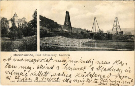 1914 Marcinkowice (Galizien, Galicia), castle, oil tower, petroleum mine near Kleczany. T. Schwidernoch Wien-Hacking + 'K.u.K. Mil. Bruck. Arb. Abtlg. 1/60'