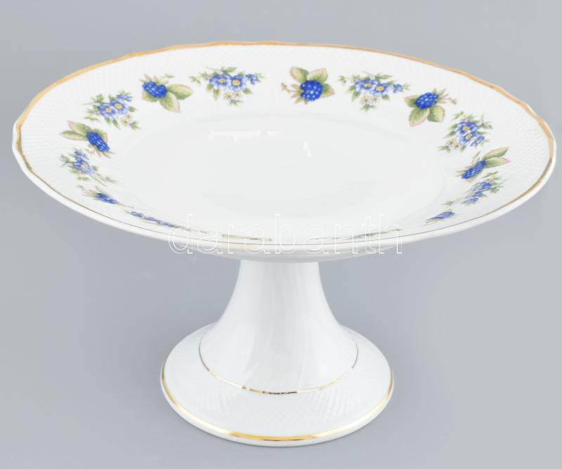 Hollóházi szeder mintás tortatál, matricás, jelzett, hibátlan, m:14 cm, d:26 cm
