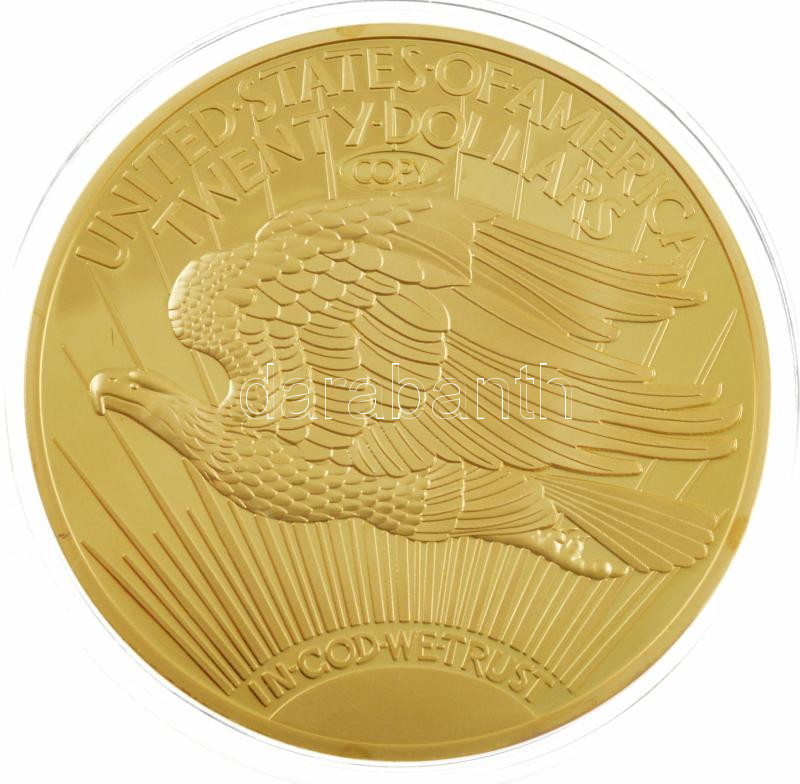 Amerikai Egyesült Államok DM 'Twenty Dollars' aranyozott Cu emlékérem kapszulában (70mm) T:PP kis patina USA ND 'Twenty Dollars' gold plated Cu commemorative medallion in capsule (70mm) C:PP small patina - Image 2