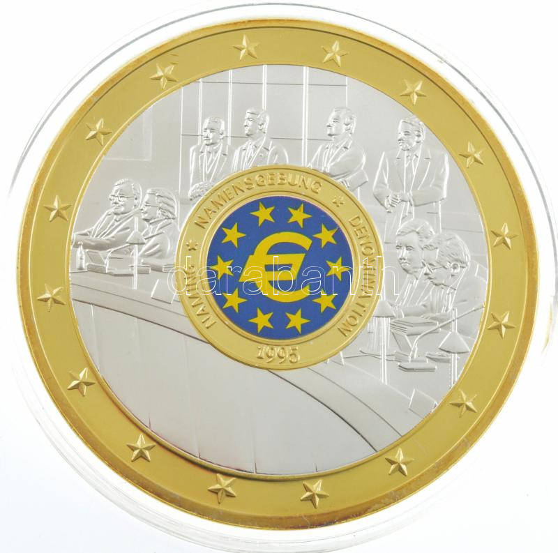 1995. 'Euro-giants' aranyozott és ezüstözött Cu emlékérem multicolor rátéttel kapszulában (70mm) T:PP 1995. 'Euro-giants' gold plated and silver plated Cu commemorative medallion with multicolor inlay in capsule (70mm) C:PP