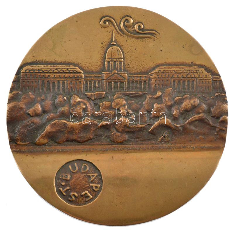 Palotás József (1947-) DN 'Budapest - A budai vár' egyoldalas bronz emlékérem (99mm) T:1- hátoldalán papírcetli