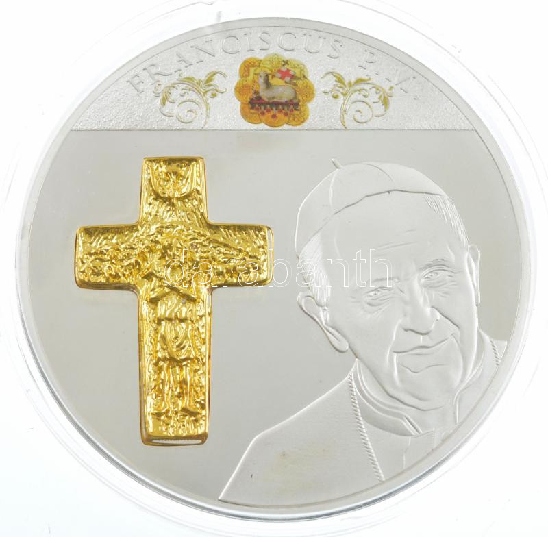DN 'Franciscus P.M' aranyozott és ezüstözött Cu emlékérem színes rátéttel kapszulában (70mm) T:PP DN 'Franciscus P.M.' gold plated and silver plated Cu commemorative medallion with colorful inlay in capsule (70mm) C:PP