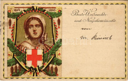 1914-1916 Beste Weihnachts und Neujahrswünsche! Offizielle Karte für Rotes Kreuz, Kriegsfürsorgeamt Kriegshilfsbüro No. 599. / WWI Austro-Hungarian Navy, K.u.K. Kriegsmarine, Christmas and New Year greeting art postcard. litho s: Alfred Offner