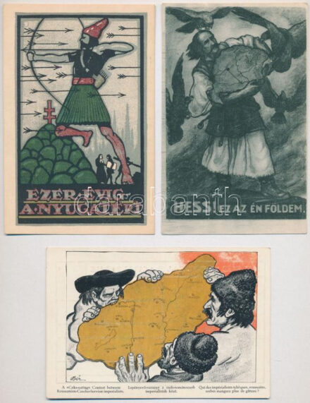 5 db RÉGI irredenta képeslap: Magyarország Területi Épségének Védelmi Ligája kiadása / 5 pre-1945 Hungarian irredenta art postcards
